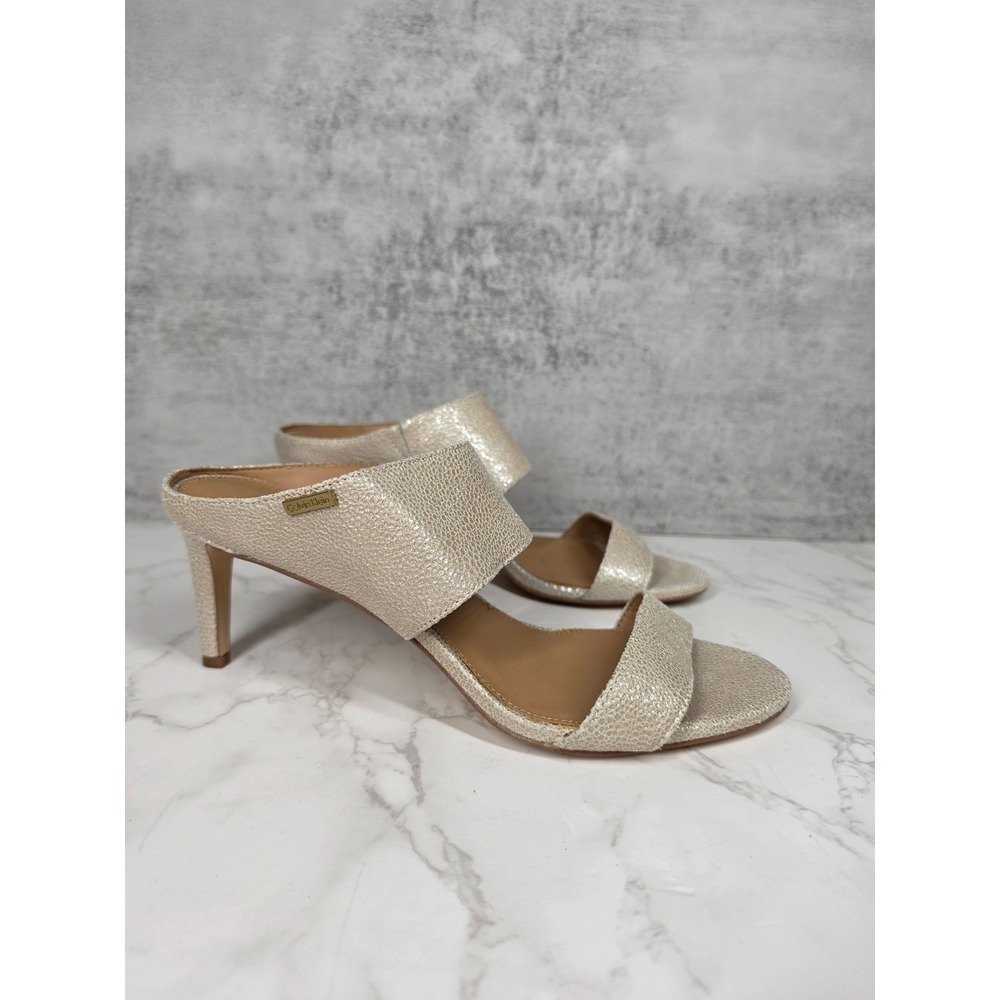 Calvin Klein Womens Metallic Champagne Gold Pebbled Stiletto Mule Sandals Heel 9